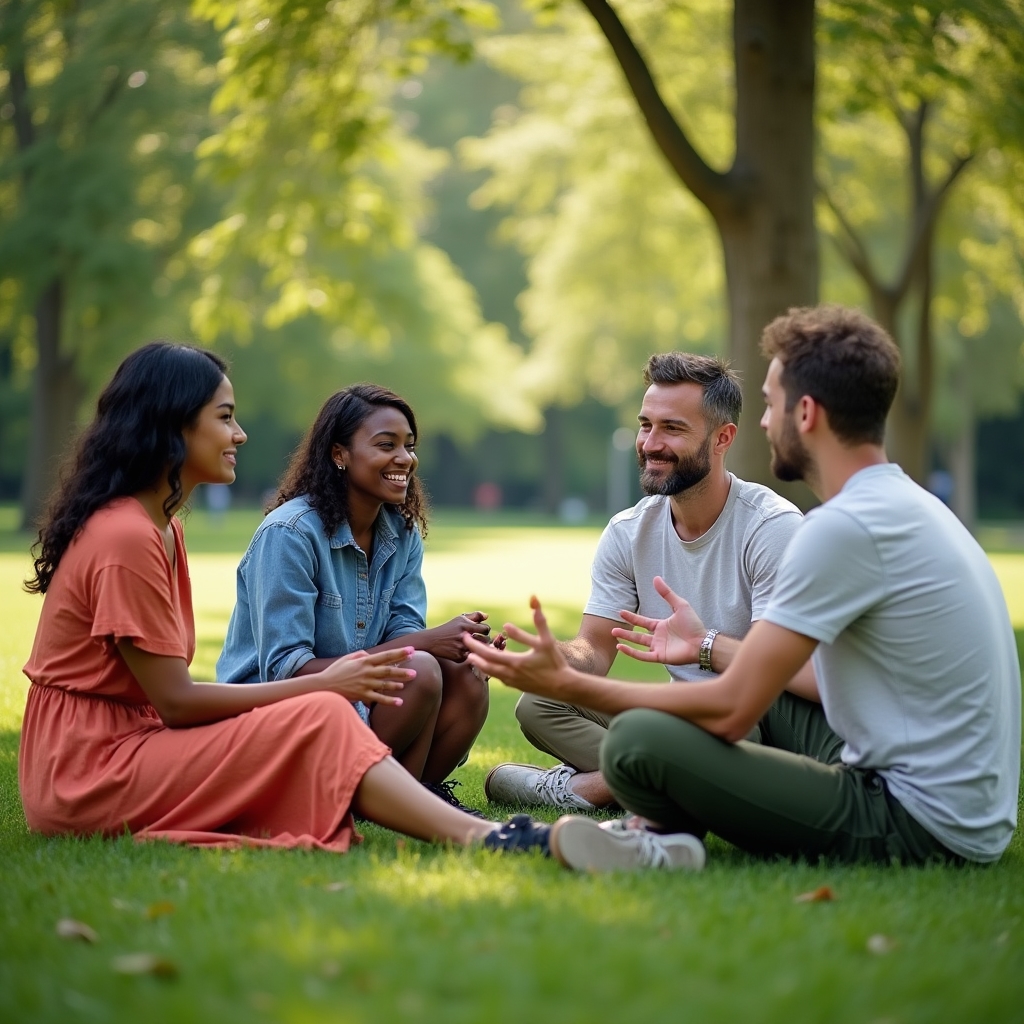 Grup de persoane în aer liber practicând activități de bunăstare comunitară
